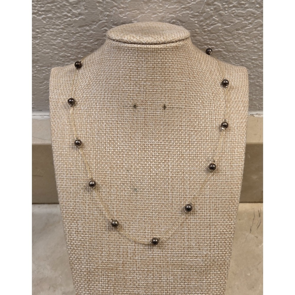 Vintage Sterling Silver‎ Floating Bead Illusion Necklace 16.5"